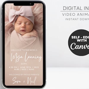 Geburtsanzeige neues Baby Mädchen digitale Ankündigung, Neugeborenes Willkommen zur Welt, Neugeborenes Baby ecard, digitale neue Babyankündigung