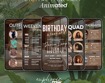 Digital Travel itinerary, itinerary template,  travel itineray, Birthday Weekend Invitation, Weekend Itinerary, Digital Schedule, Girls Trip