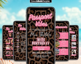 Digital Travel itinerary, itinerary template,  travel itineray, Birthday Weekend Invitation, Weekend Itinerary, Digital Schedule, Girls Trip
