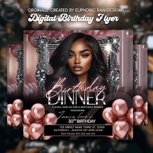 Elegant Silver Pink Birthday Dinner Party Invitation, Digital Video Invite, Canva Template, Glam Dinner, Social Media Flyer, DIY Editable