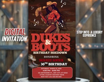 Western Birthday Party Invitation, Cowgirl Evite, Rodeo Theme Flyer, Hoedown Canva Template, Editable Digital Invite, Dukes and Boots Design