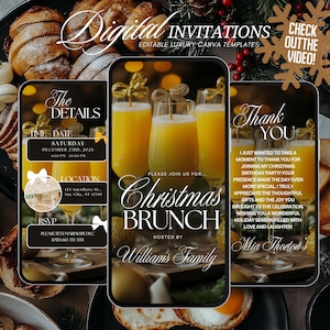 Digital Christmas Brunch Invitation, Festive Brunch Friendmas Evite, Holiday Party Invite Template, Animated Office Work Party, Editable
