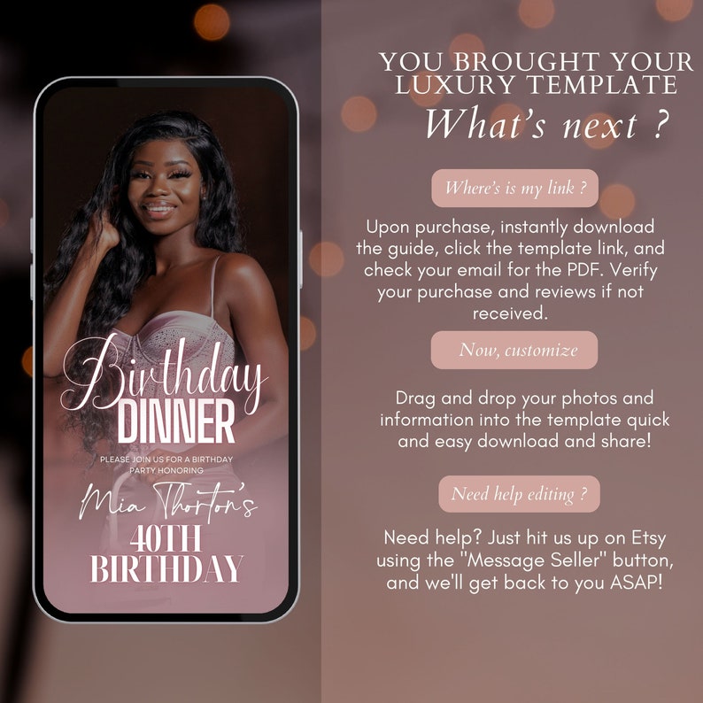 Digital Birthday Dinner invitation, Birthday Dinner, Digital Birthday Party Invite, Editable Template, Text, Birthday Party, text evite image 5