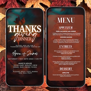 Friendsgiving Dinner Digital Invite Thanksgiving Menu, Thanksgiving Party Invite, Thanksgiving Dinner Invite, Menu Invitation, Pot Luck Menu