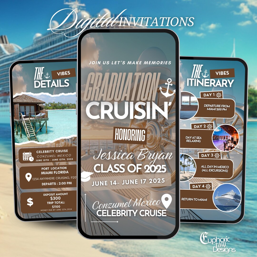 Graduation Cruise Itinerary Invitation, Class of 2025 Digital Grad ...