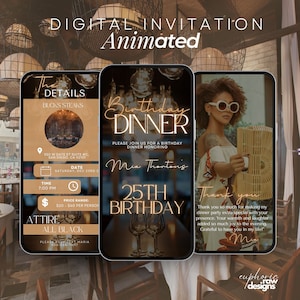 Animated  Birthday Dinner invitation, Birthday Dinner, Digital Birthday Party Invite, Editable Template, Text, Birthday Party, text evite