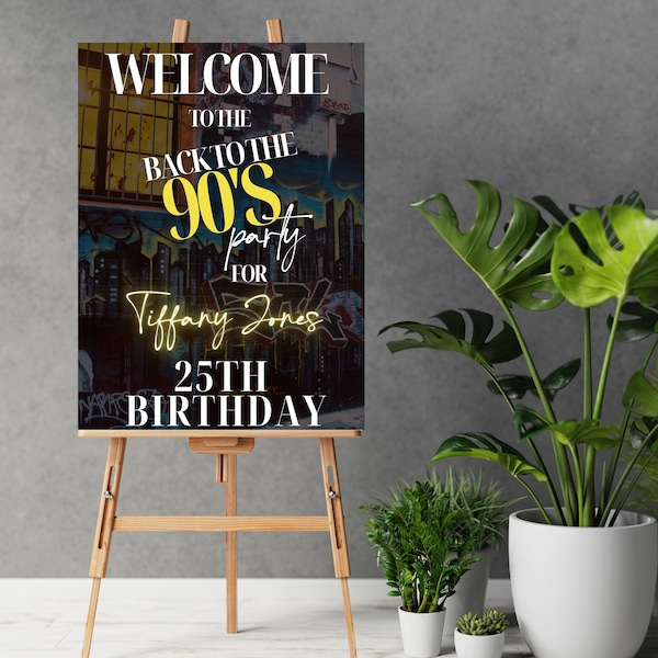 90s Birthday Party Welcome Sign, Printable Sign, Birthday Sign, Welcome 90s party Sign, Editable Sign Template, Editable Sign Template