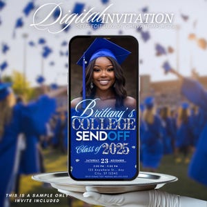 Graduation College Send off Invitation, Blue Trunk Party Invite High School Graduation, Send-Off, Digital Girls Photo Farewell Template
