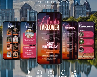 Digital Atlanta Girls Trip Itinerary Invitation, Animated Travel Itinerary, Georgia Weekend Planner, Editable Trip Template