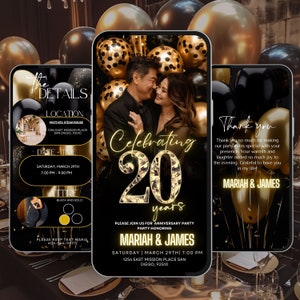 20th Anniversary Invitation, Party Itinerary, Black Gold Template, Wedding golden Anniversary, We Still Do, Surprise Vow Renewal Evite