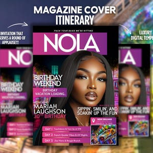 Birthday Itinerary Invitation, New Orleans Mardi Gras Girls Trip Evite, Magazine Cover Editable Weekend Travel Template, Digital NOLA Invite