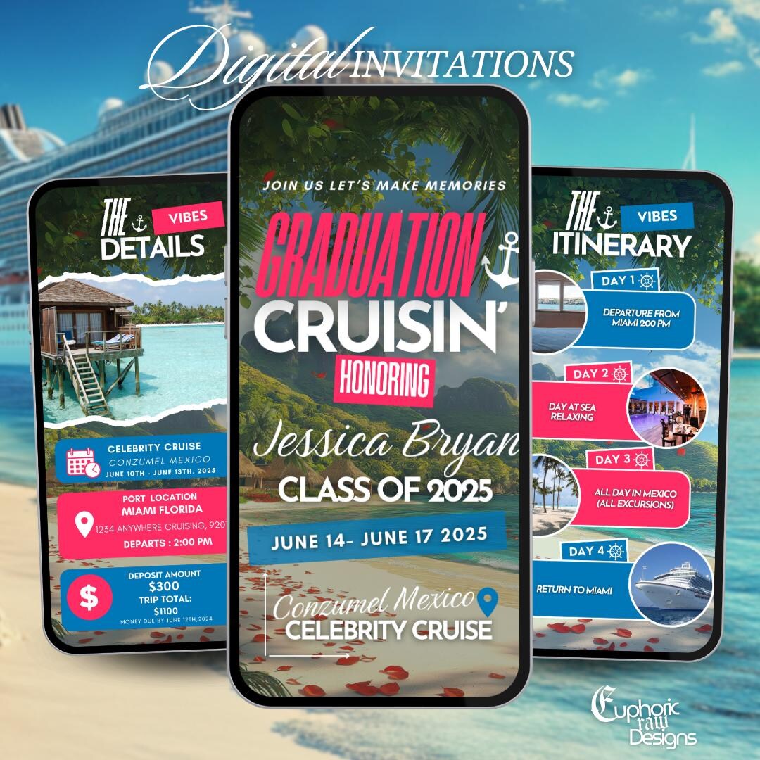 Graduation Cruise Itinerary Invitation, Class of 2025 Digital Grad ...
