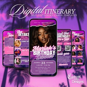 Pink Dinner Party Invitation, Editable Birthday Evite, Custom Digital Dinner Invitation, Party Itinerary Template, Instant Download