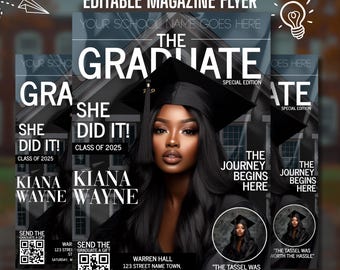 Graduation Invite Magazine Style, DIY Editable Flyer Template, Class of 2025 Graduation Celebration, Premade Event Flyer Design