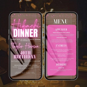 Convite digital para hibachi, convite para jantar de aniversário, restaurante japonês, festa hibachi, noite hibachi, convite por e-mail, modelo hibachi