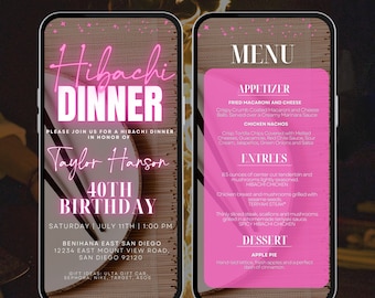Digital Hibachi Invitation, Birthday Dinner Invite, Japanese Restaurant, Hibachi Party, Hibachi Night, Email Invitation, Hibachi Template