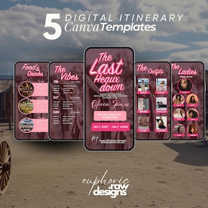 Bachelorette Nashville Weekend Itinerary theme Last Heaux Down, Travel Template, Disco pink space cowgirl, trip planner, getaway vacation