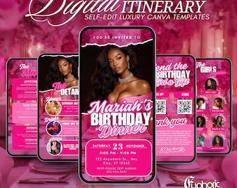 Digital Birthday Dinner invitation, Pink Birthday Dinner, Digital Birthday Party Invite, Editable Template, Text, Birthday Party, text evite