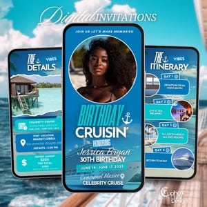 Animated Birthday Cruise Invitation, DIY Template Design, Cruise Ship Vacation Royal Schedule Invite, Premade Caribbean Miami Cruise Evite