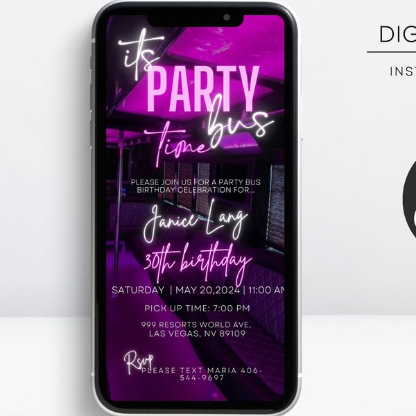 Party Bus Invitation, Digital Birthday Party Bus Invitation, Birthday Party Invite, Birthday Celebration Invite, Editable Template, Digital