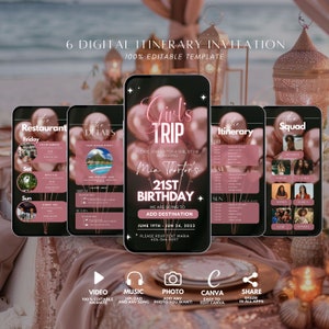 Girls Trip itinerary, itinerary template,  travel itineray, Birthday Weekend Invitation, Weekend Itinerary, Digital Schedule