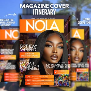 Birthday Itinerary Invitation, New Orleans Mardi Gras Girls Trip Evite, Magazine Cover Editable Weekend Travel Template, Digital NOLA Invite
