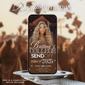 Graduation College Send off Invitation, Brown Trunk Party Invite High School Graduation, Send-Off, Digital Girls Photo Farewell Template