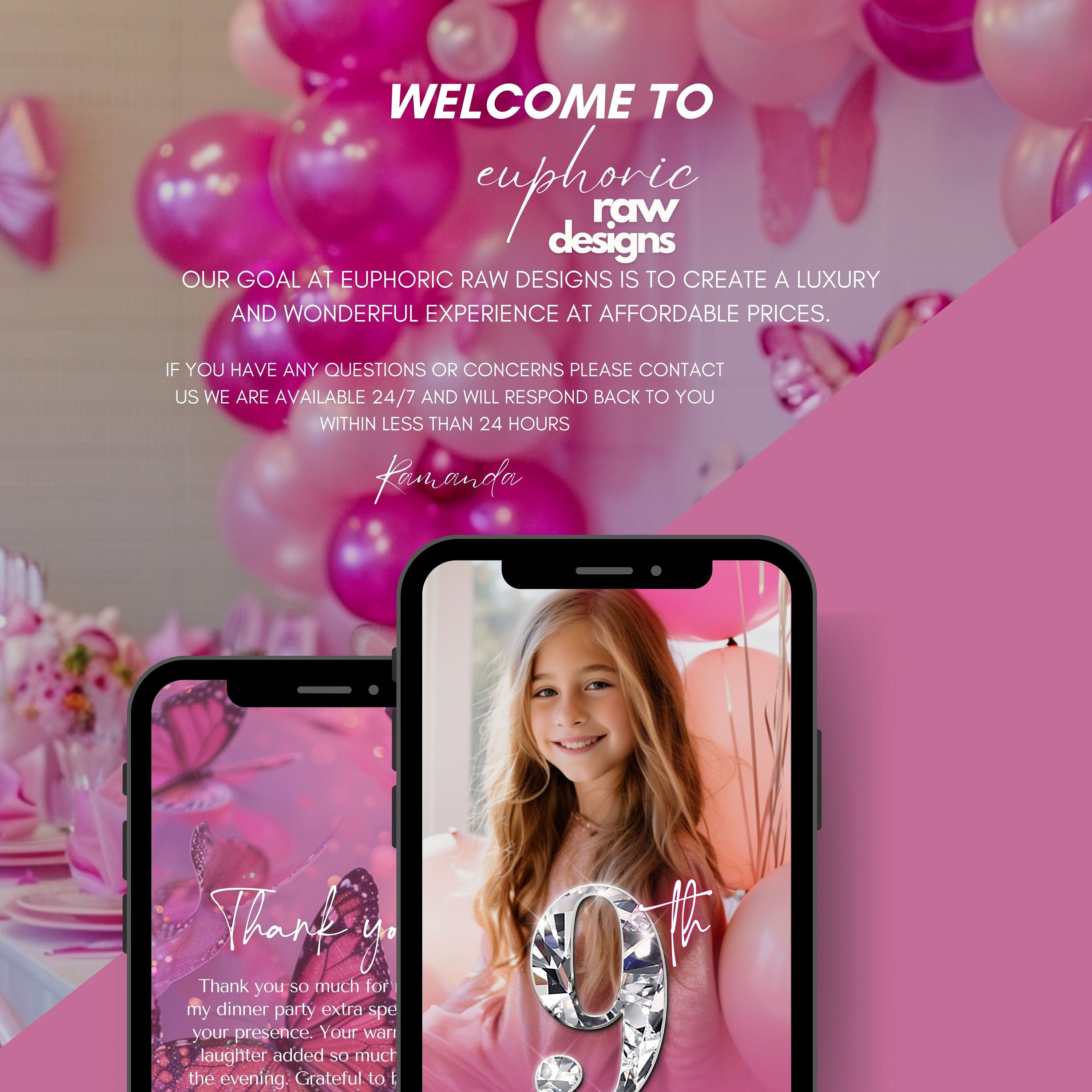 9 Anni Decorazioni Compleanno Ragazze, Striscione Palloncini Compleanno Oro Rosa con Topper Torta Coriandoli Compleanno e Palloncini Numero 9 Forma Stella Cuore per Decorazioni Compleanno