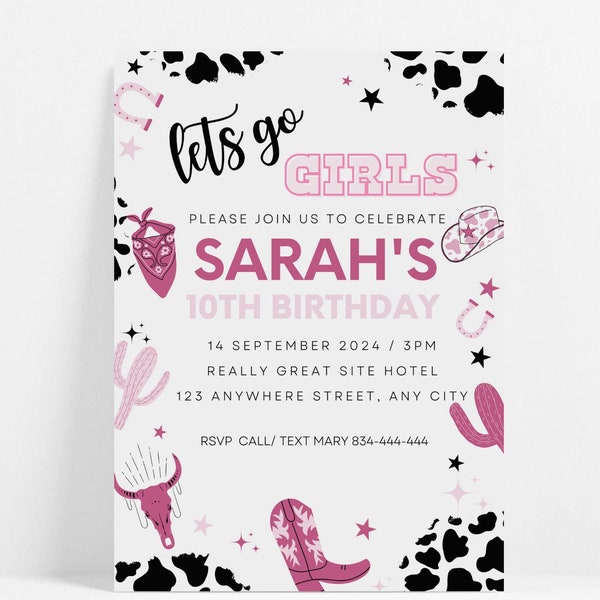 Editable Cowgirl Birthday Party |  Pink Rodeo Invitation | Pink Cowgirl Part3y Rodeo Birthday Party Birthday Party Cow | Instant Download