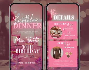 Digital Birthday Dinner invitation, Birthday Dinner, Digital Birthday Party Invite, Editable Template, Text, Birthday Party, text evite