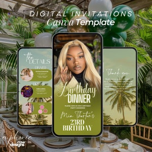 Editable Birthday Dinner Invitation, Dinner Invite, Birthday Party, Digital Dinner Evite, Invitation With Photo