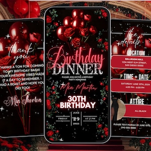 Floral Birthday Dinner invitation, Birthday Dinner, Digital Birthday Party Invite, Editable Template, Text, Birthday Party, text evite