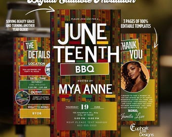Juneteenth BBQ Cookout Invitation, Editable Canva Design, Backyard Party Holiday, Black Freedom Day, Juneteenth Flyer Invite, DIY Template