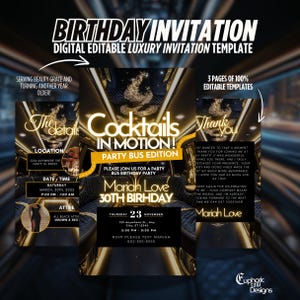 Digital Party Bus Birthday Invitation, Animated Limo Party Evite, Self-Editable Neon Ladies Night Invite, DIY Girls Night Out Bus Template