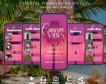 Cancun Geburtstagswochenende, Mädchen Reise Reiseplaner, Mexiko Reise Geburtstagswochenende Einladung, Kurzurlaub Reiseweg, Digitaler Planer