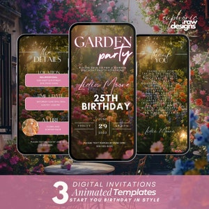 Uitnodiging tuinfeest, digitale verjaardag Tea Party route, brunch flyer, Floral Boho uitnodiging, verjaardag geanimeerde evenementplanner