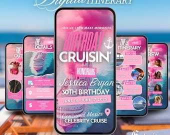 Birthday Cruise Itinerary Template, Caribbean Cruise Invitation, Girls Trip Travel Planner, Editable Canva Vacation Guide