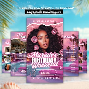 Invitación editable para un itinerario de fin de semana de cumpleaños, itinerario digital para un viaje de chicas, planificador de escapadas