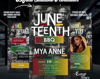 Juneteenth BBQ Cookout Invitation, Editable Canva Design, Backyard Party Holiday, Black Freedom Day, Juneteenth Flyer Invite, DIY Template