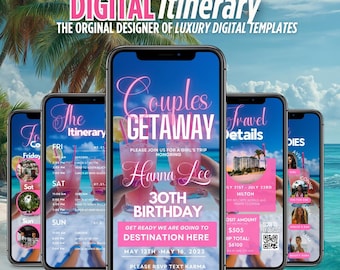 Couples Getaway Itinerary, Romantic Baecation Planner, Editable Vacation Schedule, Travel Invite Canva Template