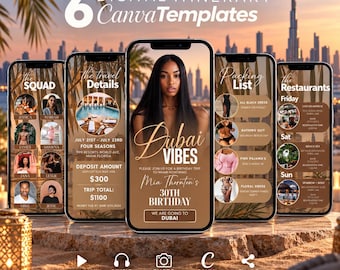 Dubai Birthday Trip Itinerary, Animated Girls Trip Invitation, Editable Travel Planner, Birthday Weekend Getaway Evite