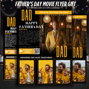 Regalo editable para el Día del Padre, póster "Amor de Padre", marco "El Mejor Papá del Mundo", póster de película "Regalos para Papá", plantilla de Canva para papá