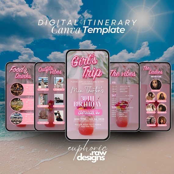 Girls Trip Itinerary Template, Digital Travel Planner, Editable Birthday Weekend Invitation, Weekend Trip Schedule, DIY Event Planner