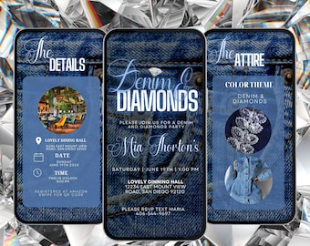 Denim and Diamonds Birthday Invitation Template (Digital Download)