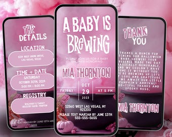 Inbjudan till Halloween-babyshower, en bebis brygger, digital häxinbjudan, läskig babyshower för flickor i oktober, mall för resplan för könsavslöjande