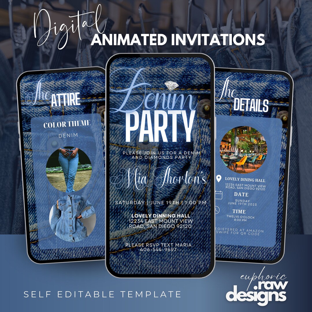 Denim Invitation, Denim Birthday Invitation, Denim Invitation, Denim