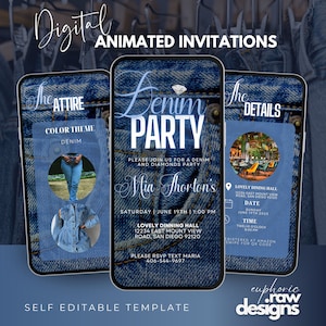 Denim invitation, denim birthday invitation, denim invitation, denim party, blue jeans and bling, denim birthday