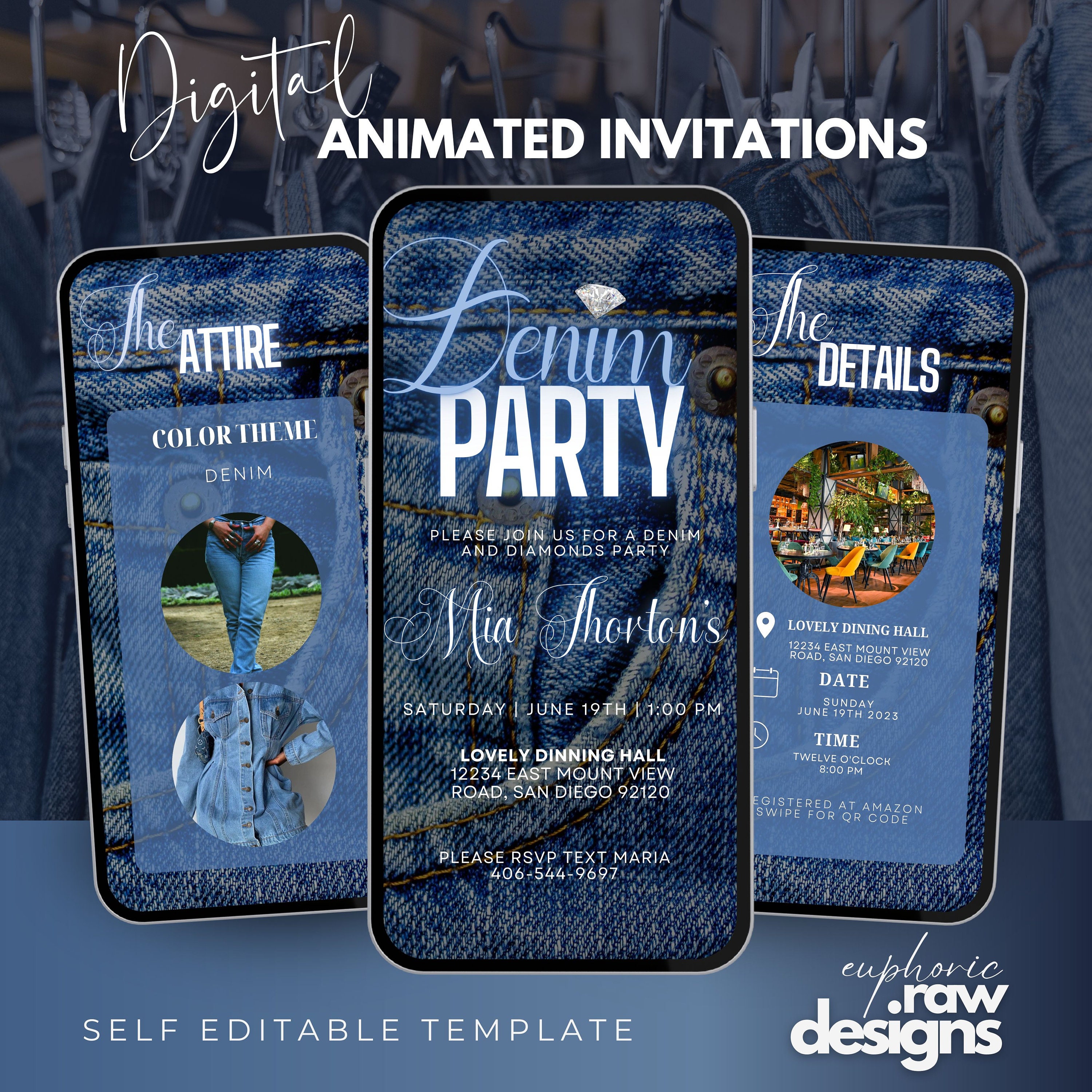 Denim invitation, denim birthday invitation, denim invitation, denim party, blue jeans and bling, denim birthday