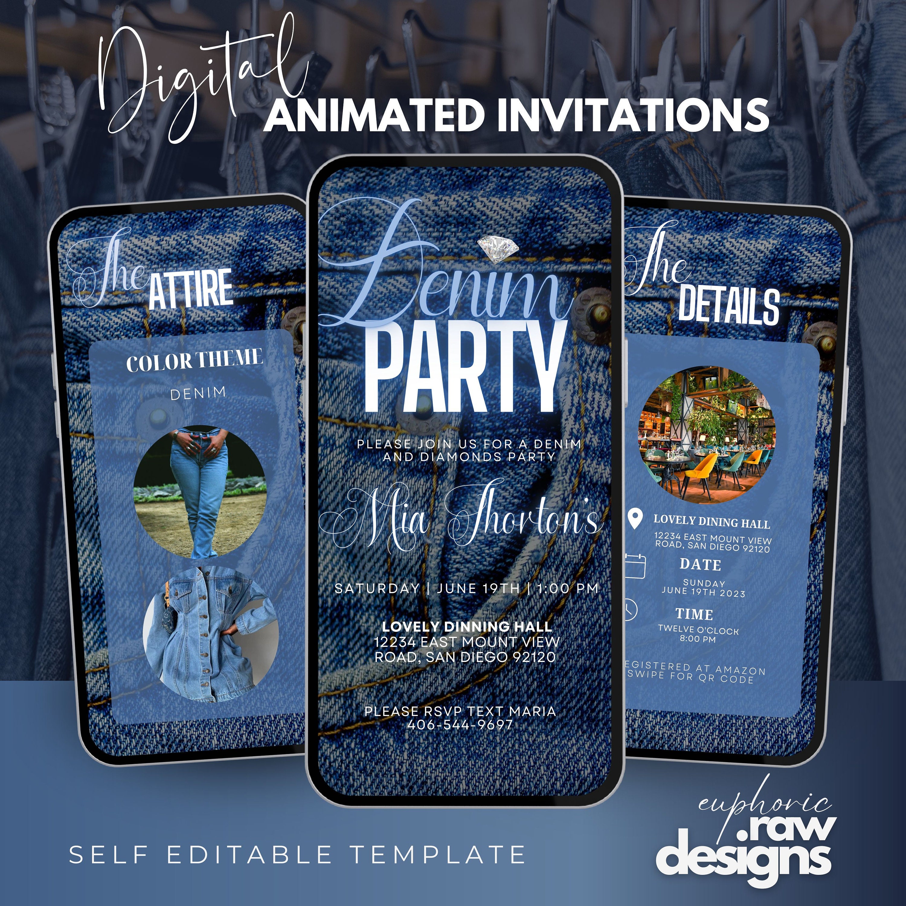 Denim Invitation, Denim Birthday Invitation, Denim Invitation, Denim Party,  Blue Jeans and Bling, Denim Birthday - Etsy