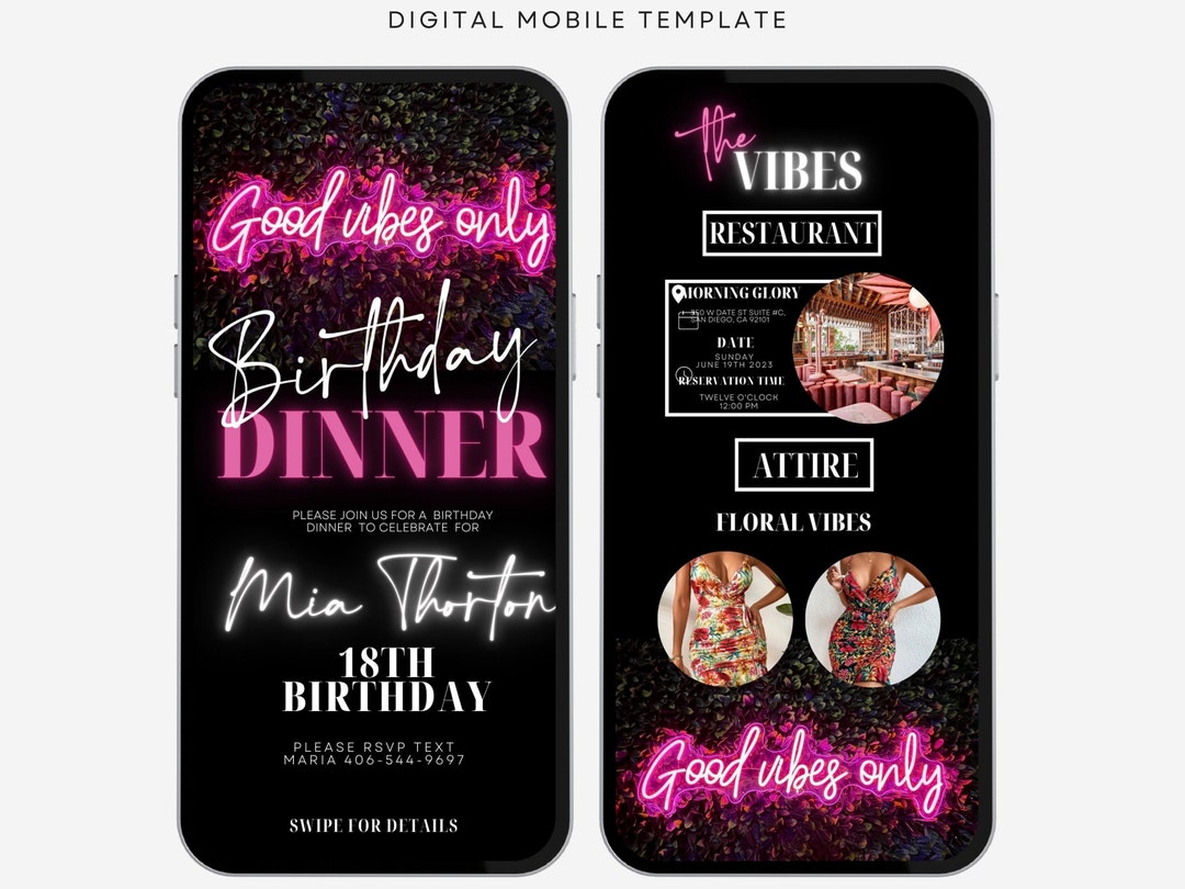 Digital Birthday Dinner Invitation, Birthday Dinner, Digital Birthday ...